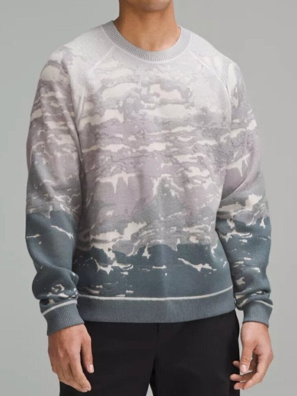 lululemon lab Textured Jacquard Sweater Unisex Crewneck Small Catena Sea Steel
